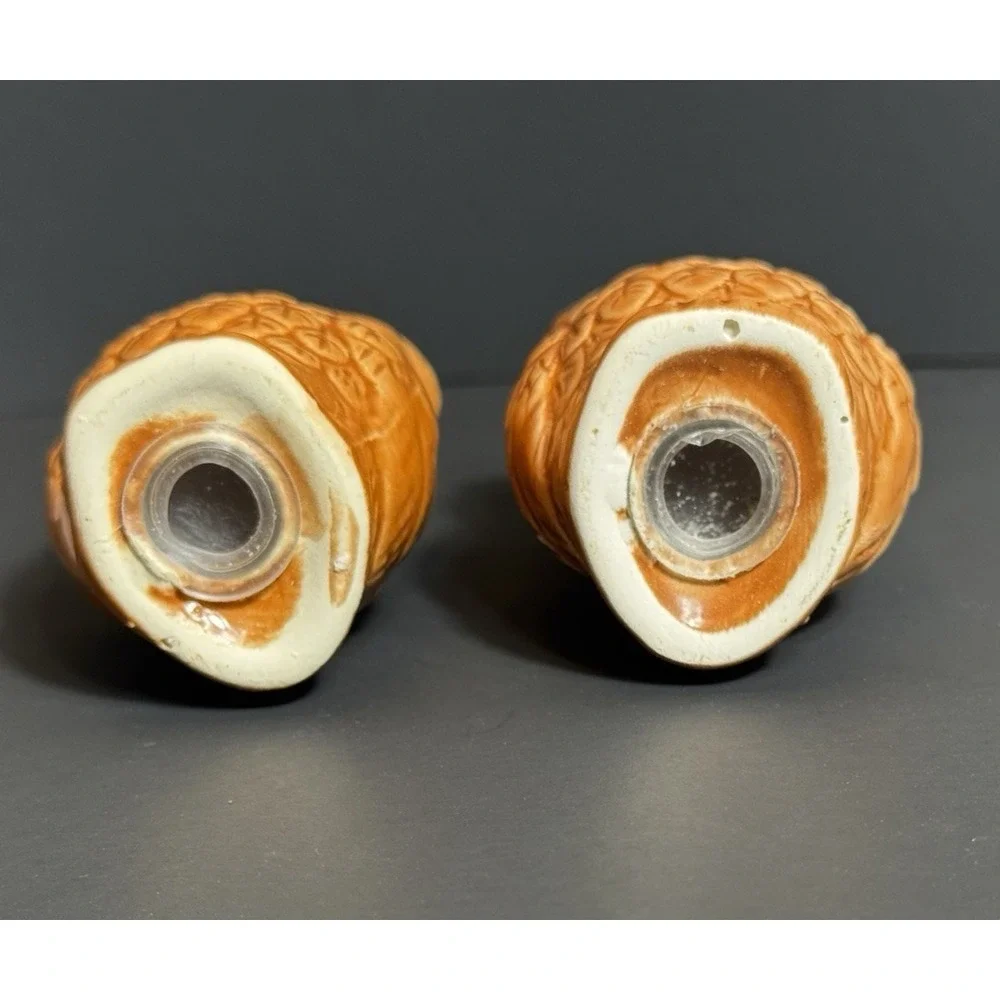 Vintage Style Brown Ceramic Owl Salt and Pepper Shakers Set Glazed Woodland 3in